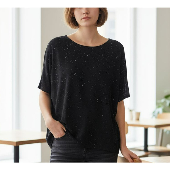 Eileen Fisher Sweaters - Eileen Fisher Merino Wool Sparkle Sweater Womens Size Large Black Soft Cozy